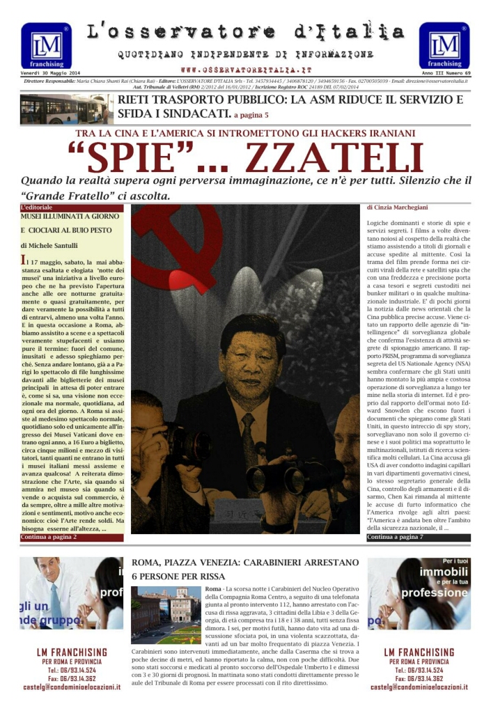 L'osservatore d'Italia edizione del 30 Maggio 2014